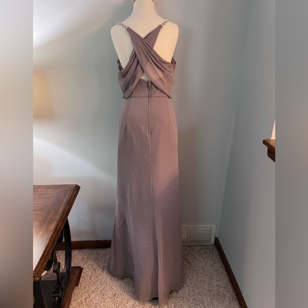 David's Bridal Taupe Maxi Slip Dress with diamond Straps